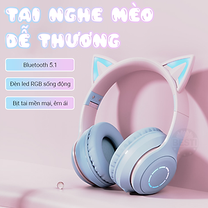 Tai Nghe Chụp Tai Bluetooth Không Dây Gaming, Tai Nghe Mèo Bluetooth Chụp Tai Có Mic Đàm Thoại Tiện Lợi, Tai Nghe Bluetooth Có Đèn LED , Pin Cực Khỏe Bluetooth 5.1 Cao Cấp - Hàng Chính Hãng Besti