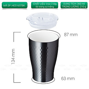 Ly giữ nhiệt inox hoa văn tổ ong 2 lớp phủ sứ Tiamo 360ml