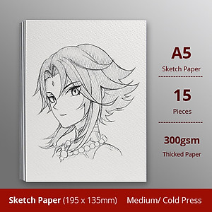 Giấy vẽ A5L chuyên dụng cao cấp giấy Sketch vẽ đẹp 2 mặt, chất giấy có vân màu trắng kem sang, giấy nhập khẩu 100% từ Ý định lượng 300gsm, xấp giấy15 tờ  Green Art - Hàng chính hãng