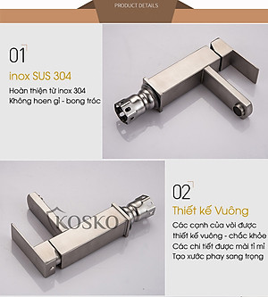 Vòi lavabo nóng lạnh inox 304 KOSKO, vòi sen tắm nóng lạnh chất lượng LOẠI 1