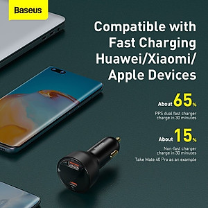 Tẩu Sạc Nhanh Xe Hơi 100W 2 Cổng Sạc USB Type C Kỹ Thuật Số PPS QC PD 3.0 - Hàng Chính Hãng Baseus