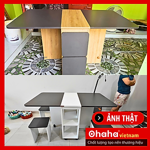 [Kèm Ảnh Thực Tế - Miễn phí vận chuyển & Lắp đặt] Bộ Bàn Ăn Thông Minh Xếp Gọn OHAHA 4 Ghế, Không Bánh Xe - BA002