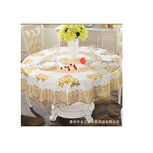 Khăn Trải Bàn WLG.751 tròn, đường kính 180 cm,  hoa văn phủ nhũ vàng, nhựa PVC dẻo, không thấm nước
