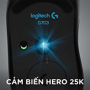 Chuột game không dây Lightspeed RGB Logitech G703 - Cảm biến Hero 25k, tương thích PowerPlay, nhẹ 95g+10g cân tùy chỉnh, pin 60h, PC/Mac - Hàng chính hãng