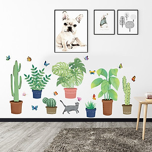 Decal giấy dán tường chậu xương rồng XL7248