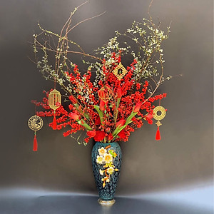 Phụ kiện handmade dây trang trí Tết, treo cây mai đào QUẠT CÁT TƯỜNG sắc đỏ son may mắn