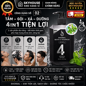 Dầu gội thảo dược thiên nhiên 4in1 tinh chất bạc hà độc quyền DHERBAL chai 250ml dầu gội trị gàu mọc tóc chính hãng