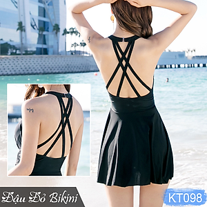 Bộ bơi một mảnh nữ dáng váy lưng trần quyến rũ, chất thun bơi lạnh Lycra dày dặn mịn đẹp, áo tắm liền thân gợi cảm dễ mặc | KT098