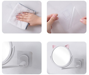 Gương Tròn Trang Điểm Tai Thỏ Dán Treo Tường 14.5cm - Hàng chính hãng