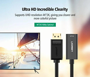 Ugreen UG40363MM137TK Màu Đen Cáp chuyển đổi DisplayPort sang HDMI V1.4 hỗ trợ phân giải 4K 2K - HÀNG CHÍNH HÃNG