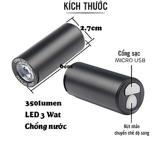 Đèn Trước Xe Đạp Nhỏ Gọn Sáng Mạnh 350 Lumens Sạc Điện USB Với Bóng Led Cree Giúp Trợ Sáng Xe Đạp Đi Đêm Mai Lee