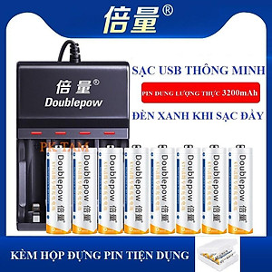 Combo Sạc Tự Ngắt Thông Minh UK83 Đổi Đèn Khi Sạc Đầy Kèm 8 Pin Doublepow 3200Mah Dung Lượng Chuẩn