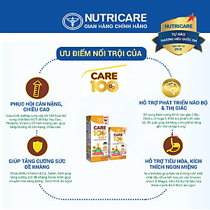 [Mua 11 lốc tặng 1] Sữa nước Nutricare Care 100 Gold cho trẻ thấp còi (180ml)