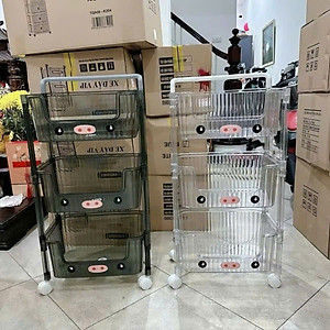 Kệ Nhà Bếp 3 Tầng Trong Suốt Hình Heo Có Bánh Xe Xịn Sò - Kệ Để Mỹ Phẩm, Đồ Trang Điểm Đa Năng - HÀNG CHÍNH HÃNG MINIIN