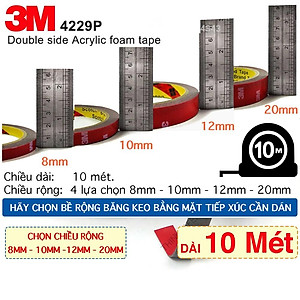 Băng keo cường lực 3M 4229P băng keo 2 mặt siêu dính, siêu chắc, nhiều lựa chọn bề rộng, chiều dài 10 mét