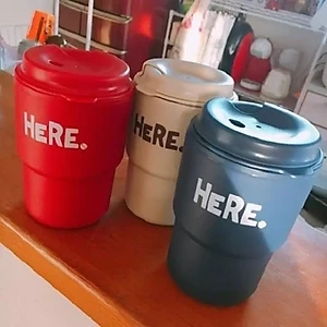 Combo 02 Cốc uống nước nắp xoay Inomata HERE có chỗ cắm ống hút - Nội địa Nhật Bản