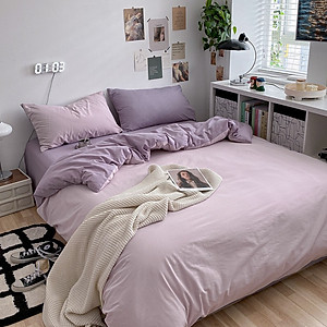 Bộ vỏ chăn ga gối cotton tici notag Lidaco cotton đũi trơn dày decor phòng ngủ vintage đủ mọi cỡ nệm