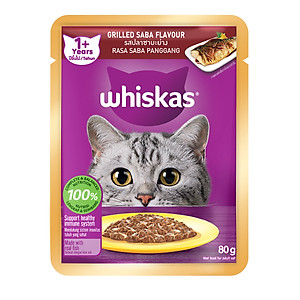 [Combo 12 Gói] Thức Ăn Cho Mèo WHISKAS 1+ years Vị Cá Saba 80g/Gói
