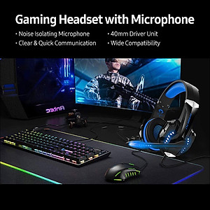 Tai nghe gaming chụp tai PYTHON FLY chống ồn âm thanh stereo cho PS4, PC, Xbox One, PS5, kèm mic đàm thoại, đèn LED, âm bass, vành chụp tai mút mềm cho Laptop Mac-Xanh-Hàng chính hãng