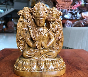 Tượng phật bản mệnh hư không tạng bồ tát ( Tuổi sửu_dần ) bằng gỗ bách xanh thơm nức kt 12×9×6cm_