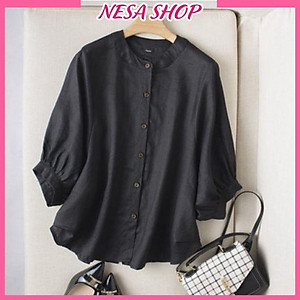 Áo sơ mi nữ form rộng kiểu tay lỡ cổ tròn NeSa Shop, chất liệu Đũi tơ thấm hút mồ hôi, áo sơ mi nữ nhiều màu, SMH.34