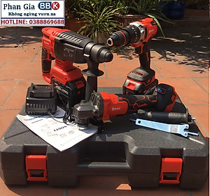 Bộ Combo 3 Máy Gồm Máy Khoan Đục Bê Tông, Máy Khoan Pin Và Máy Mài Cầm Tay Dùng Pin 199V, 2 Pin 15 Cell - Động Cơ Không Chổi Than (Bảo Hành 12 Tháng)