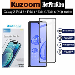 Miếng dán kính cường lực màn hình trước cho Samsung Galaxy Z Fold 3 / Z Fold 4 full 9D hiệu HOTCASE Kuzoom Protective Glass - mỏng 0.3mm, vát cạnh 2.5D, độ cứng 9H, viền cứng mỏng chống vỡ cạnh - Hàng nhập khẩu