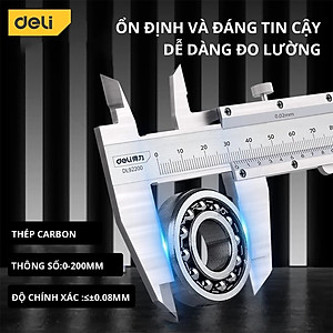 Thước Kẹp Cặp Cơ Khí Deli 150mm - 200mm - Chất Liệu Thép Cacbon Siêu Bền Chống Mòn Gỉ, Độ Chính Xác Cao - DL92200