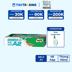 [TẶNG BALÔ NĂNG ĐỘNG] Thùng 48 Hộp Sữa Nestlé MILO A2 MỚI  (180ml / Hộp)