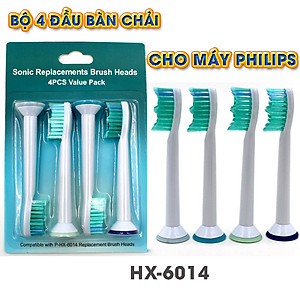 Cho máy Philips Sonicare, Bộ 4 đầu bàn chải đánh răng điện HX-6014, dòng máy HX3, HX6, HX7, HX8, HX9, R, FlexCare +, FlexCare, HealthyWhite, HydroClean, EasyClean, DiamondClean-Phá tan mảng bám, cho răng sáng bóng
