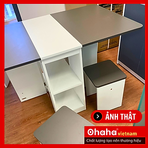[Kèm Ảnh Thực Tế - Miễn phí vận chuyển & Lắp đặt] Bộ Bàn Ăn Thông Minh Xếp Gọn OHAHA 4 Ghế, Không Bánh Xe - BA002
