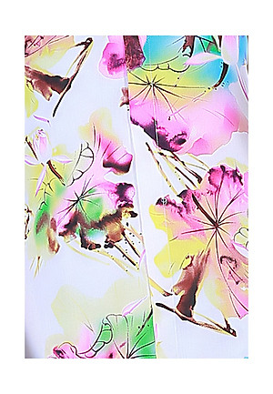 Váy đầm lanh (tole) Vicci CVN004.2 vải lanh chéo Hàn cao cấp, thiết kế tay ngắn, dáng đuôi cá suông nhẹ, mềm nhẹ, thấm hút mồ hôi, họa tiết hoa sen hồng nền trắng vàng, phù hợp mặc nhà, đi chơi