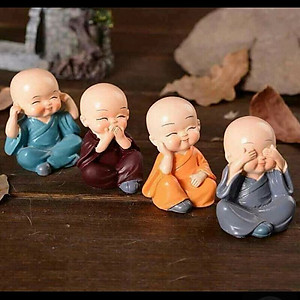 Bộ 4 Tượng Chú Tiểu Tứ Không (6cm) Trang Trí Xe Hơi, Phòng Làm Việc, Trưng Bày