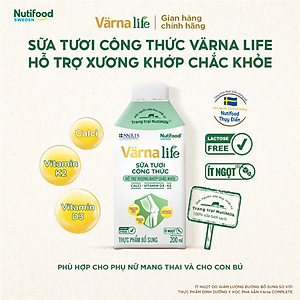 Thùng Thực phẩm bổ sung Värna Life sữa tươi công thức (Xanh) (12 Hộp x 200ml)