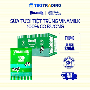 Thùng 48 Bịch Sữa Tươi Tiệt Trùng Vinamilk 100% Có Đường (220ml)