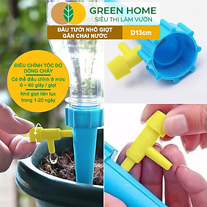 Đầu Tưới Nhỏ Giọt Gắn Chai Nước GreenHome, D13cm, Bền Bỉ, Dễ Sử Dụng, Chỉnh Được Lượng Nước, Màu Ngẫu Nhiên
