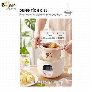 Nồi Nấu Chậm BEAR SUBE001 0,8L Phiên Bản Quốc Tế - Hàng Chính Hãng