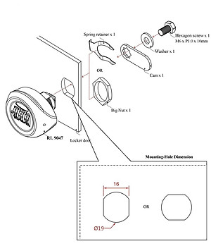 Khóa tủ mật mã cho tủ dày dưới 15mm 3 số không chìa 22mm Reallocks RL9047-07 Keyless
