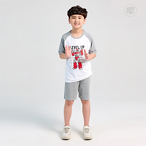 Bộ Bé Trai Bigfox, Bộ Cộc Tay Trẻ Em Mùa Hè Chất Cotton Mát In Hình Robot Level Up