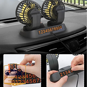 Quạt Đôi Ô Tô Xoay 360 Độ Gió Mạnh Kèm Bảng Số Điện Thoại Ô Tô, Quạt 12V - Hàng Nhập Khẩu