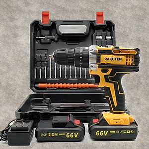 Bộ máy khoan pin RAKUTEN 66V  khoan tường, khoan sắt, khoan bê tông máy 2 pin, đảo chiều và mũi khoan