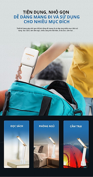Đèn Bàn Sạc PANASONIC 5W HHGLT0339W88L – HHGLT0339B88L Siêu Nhỏ gọn, Nút cảm ứng thay đổi độ sáng, thay đổi 3 màu ánh sáng, Gập để bật tắt, không ánh sáng xanh bảo vệ mắt