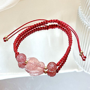 VÒNG TAY HỒ LY THẠCH ANH DÂU TÂY CHỈ ĐỎ TÌNH DUYÊN MAY MẮN