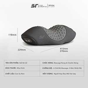 Kê Đầu Tích Hợp Massage Và Chườm Nóng, Gối Ngủ Cao Su Non Thư Giãn, Kê Cổ Giảm Đau Mõi Cổ Vai Gáy, Ngủ Ngáy - Sairui