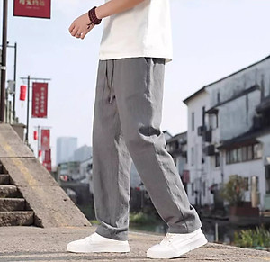 Quần nam ống rộng chất linen vải đẹp mềm thoáng mát, thiết kế dây rút kết hợp khóa kéo độc la Haint boutique Qd11