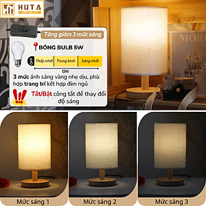 Đèn Ngủ Gỗ HUTA Light For Life G1 Chao Tròn Vintage Dễ Thương, Decor Trang Trí Phòng Ngủ, Điều Chỉnh Độ Sáng, Bóng Led Sáng Vàng Tiết Kiệm Điện