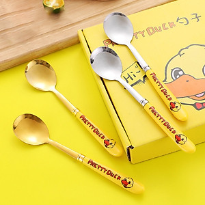 Hộp 6 Muỗng Thép Không Gỉ Hình Vịt Vàng Nhỏ - Hành Loại 1 - MINIIN