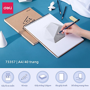 Sổ Vẽ Phác Thảo Deli - Gáy Lò Xo - Khổ Dọc A4 - Giấy Định Lượng 110Gsm / 160Gsm - 73357 / 73634