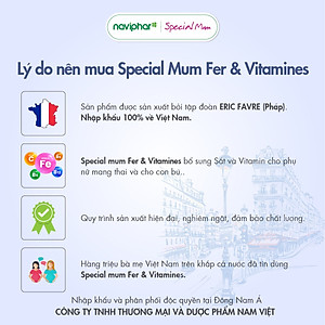 Sắt nước Special Mum Fer et Vitamines Bổ sung sắt hữu cơ và vitamin, phòng ngừa thiếu máu thiếu sắt, giảm mệt mỏi cho phụ nữ mang thai và sau sinh. - 10ml x 20 gói
