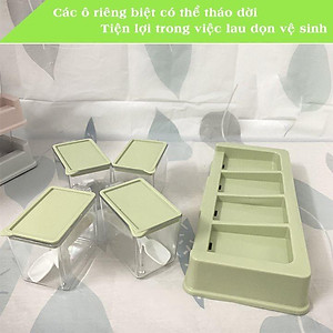 Bộ 4 lọ gia vị có thìa muỗng nhựa Việt Nhật - Hũ đựng gia vị có nắp đậy, có khay đế (Màu ngẫu nhiên)